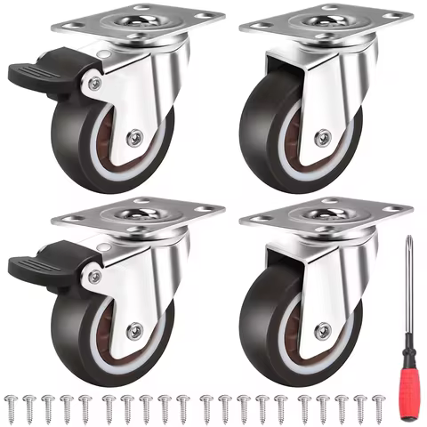 4 Pcs 1/2" Caster Wheels Furniture Wheels Heavy Duty Castors TPR Rubber Flat Bottom Wheels for Furni