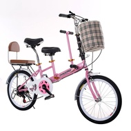 20 inch folding bike  V brake Tandem Bike Parent-child bike 7 speeds mini bicycle with basket Folding Bicycle e