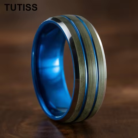TUTISS New Tungsten Ring Men's and Women's Wedding Ring Double Groove Dome Polishing with Chamfering
