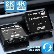 Navceker HDMI 2.1 Splier Switch 8K 60Hz 4K 120Hz 2 in 1 out for TV MI Xbox Series PS5 HDMI Cable Monitor HDMI 2.1 Switch