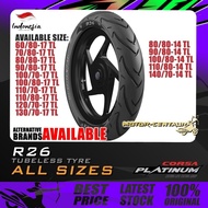 TAYAR MOTORSIKAL CORSA PLATINUM R26 TUBELESS TYRE  60, 70, 80, 90, 100, 110, 120, 130, 140 - 14, 17