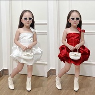 Off-the-shoulder white designed party dress for children 9-40kg, free luxury full stone accessory se