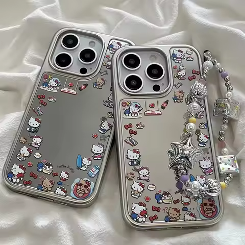 Cartoon HelloKitty mirror phone case suitable for Apple 15Pro/iPhone16 new 17promax silicone materia