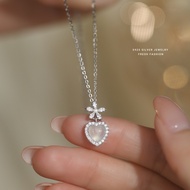 JYJIAYUJY 100% โซ่สร้อยคอจี้ S925เงินสเตอร์ลิงแท้ทั้งหมดมีในสต็อกสีขาว Jadeite ดอกไม้แฟชั่นแพ้ง่ายเค