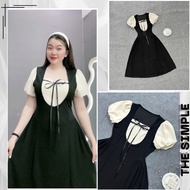 Women's big-size square neck dress with pumpkin sleeves made of ruby mixed with soft, smooth silk fa