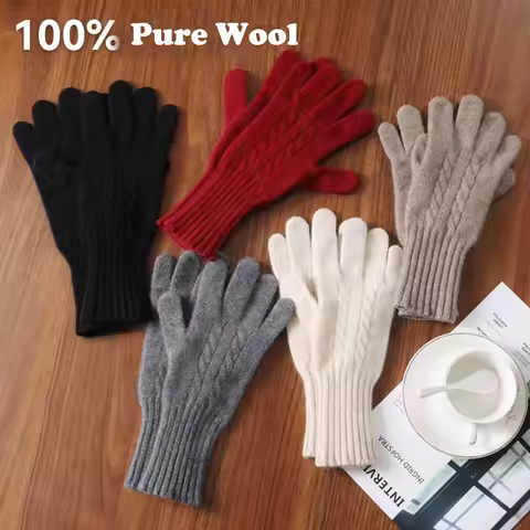 100% Wool Knitted Gloves Autumn/Winter Warm Gloves Classic Design Long Wrist Guard Mittens Classic S