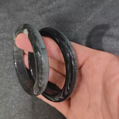 Natural Hawk's Eye Bangle Bracelet Gemstone Smooth Bangle Grey Blue Tiger's Eye Quartz Chatoyant Sup