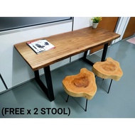 (FREE 2 STOOL) Solid Wood Slab Office Table 150 x 55 x 75CM Natural Coating Surian Batu Live Edge Sl