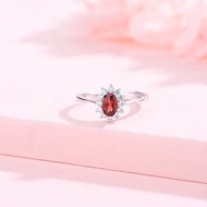 石榴石925純銀鋯石戒指 | 925純銀精鍍亮澤白金戒指 | 可調節大小