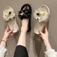 Size Anti-slip 41 Hundred Students 35-42 Bowknot Fragrance Style with Exposed Women's Shoes Outsole 