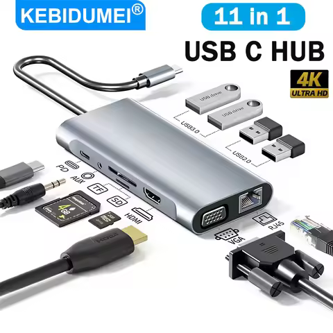 USB C HUB 11-in-1 Docking Stations Type C to 4K HDMI Adapter USB 3.0 5Gbps Splitter Adapter With PD 