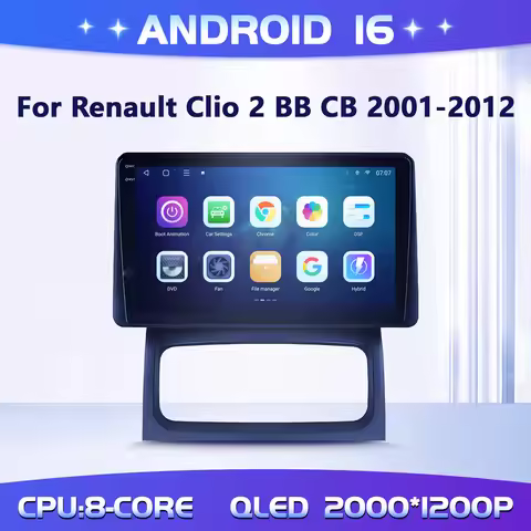 9" For Renault Clio 2 BB CB 2001-2012 Car Multimedia Radio Android 16 System BT Carplay Android Auto