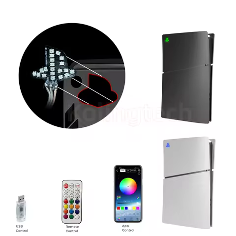 RGB Logo LED Light for PS5 Slim/Pro Console Illuminated LED Logo with Music Sync DIY Decoration for 