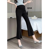 Straight-leg maternity pants with slit hem made of soft, smooth 4-way stretch elastic, comfortable b