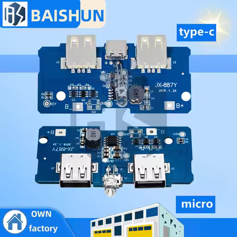 ‌18650 DIY Power Bank Module – Dual Micro USB 5V 2A Output 3.7V to 5V Boost Charger Board with LED I