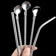 Stainless steel straw spoon, non disposable environmentally friendly drinking tube, metal straw