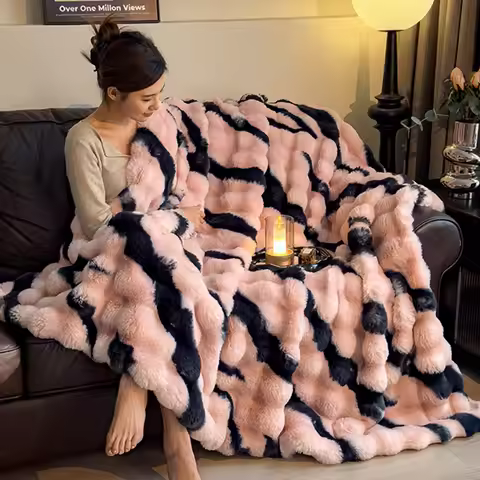Luxury Tie-Dye Big Bubble Rabbit Fur Blanket & Duvet Cover, 2-in-1 Faux Fur Plush Throw, Ultra Soft 