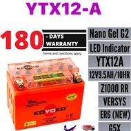 KOYOKO YTX12A BS NANO GEL BATTERY (BTX9) 12V9. 5AH /10HR ER6 NEW/Z1000R/SV650/VFR/GSX-R1000/GSX-R759 YTX12 A