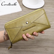 CONTACTS Women Wallet Genuine Leather Wallets Long Clutch Large Capacity Female Purse Zipper Card Ho