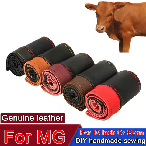 Braid Cover Genuine Leather Hand Sewing Car Steering Wheel Cover 38Cm For MG HS GT ZS MGRX5 MGRX8 MG