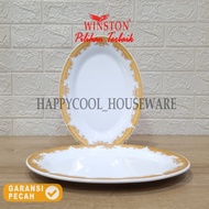 Winston 1pcs Ceramic Oval Plate 12in / 14in MAHKOTA MAS Oval Plate Buffet Dinner Plate