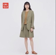 Uniqlo 亞麻混紡休閒西裝外套 綠 #23衣櫃出清