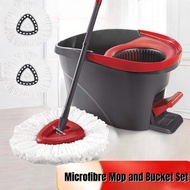 [Fast Delivery]Spin Mop Bucket Set with Spin 360 Wringer and 2 Microfibre Mop Pad Head with Spin Dry  Function Separate Dehydration Basket