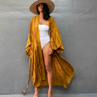 Boho Stripe Tie Dye Swimsuit Cover Up with Belt Tunic Sarong Cardigan Dress 2025 Women Bikini Cover-