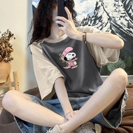 Krazy Shop Two-Tone T-shirt Oversized Fashion Couple Vintage Cute Round Neck QQ8100