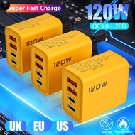 PTS 4Ports 120W Dual PD USB Charger - Wall Adapter QC 3.0 Fast Charging - Travel EU/US/UK Plugs Conv