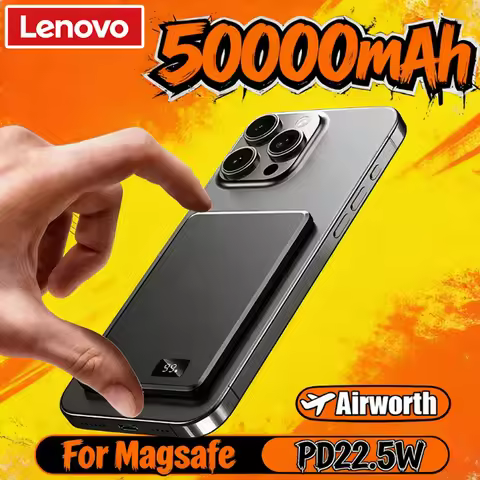 Lenovo CCC Power Bank 50000mAh For MagSafe Slim Magnetic Wireless Power Bank 22.5W External Portable
