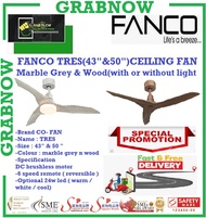 FANCO TRES (MARBLE GREY &amp; WOOD 43" &amp; 50") CEILING FAN WITH DC brushless motor , 6 speed remote ( reversible ) And  Optional 24w led ( warm / white / cool) / FREE EXPRESS DELIVERY