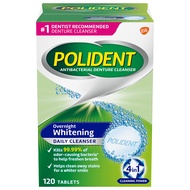 Polident Pembersih Gigi Palsu Isi 120 Tablet Polident Overnight Whitening / Pembersih Gigi Tiruan