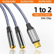 SUNKANDI Audio Cable Splitter Extension Cable  3.5mm male to 2 Dual 3.5mm Female Type C to 3.5mm cab