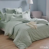 義大利La Belle《雅仕珍藏-蒑草綠》雙人長絨細棉刺繡四件式被套床包組