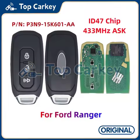 TopCarkey P/N: P3N9-15K601-AA Original Smart Remote Key 3 Buttons ID47 Chip 433MHz for Ford Ranger w