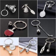 Creative Mini Badminton Racket Keychain Bowling Golf Ball Tennis Dumbbell Sports Key Ring Women Men 