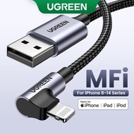 UGREEN 1M MFI iPhone Charger Cable, Right Angled 90 Degree Lightning Cable for iPhone 14 13 Pro Max iPhone 14 Plus iPhone 12 11 Pro Max /XS/XS Max/XR/X/8/8 Plus/ 7/7 plus/iPad Air/Pro Game Cable