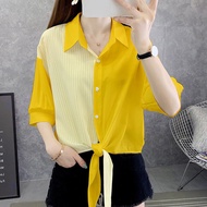 🍄Ready Stock⚡Chiffon Blouse Murah Labuh Fashion Shirt Korean Style Loose Striped Plus Size Long Sleeve Blause Wanita Baju Kemeja Perempuan Women Clothes
