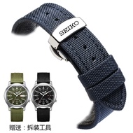 Ready Stock Watch Strap Suitable for SEIKO SEIKO No. 5 Black Green Water Ghost Canvas Soft Leather Strap Pin Buckle 20/22mm Flat Direct Interface