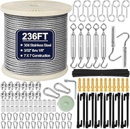 phepetroll 1/8" Wire Rope Kit 236FT Stainless Steel Aircraft Cable with M5 Turnbuckles, 7x7 Strand C