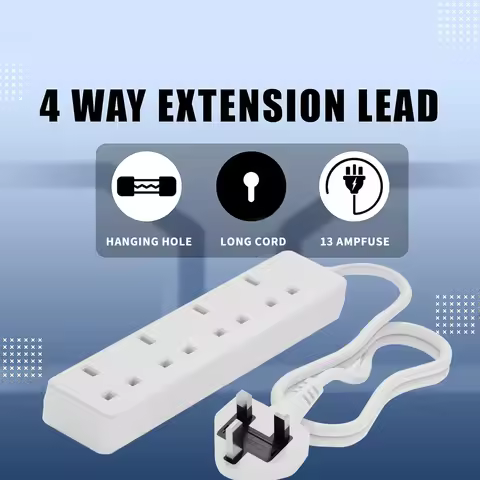 UK Extension Lead, 2/4 Way Multi-Outlet Power Strip With Long Cord, 13 Amp Fuse & Surge Protection F