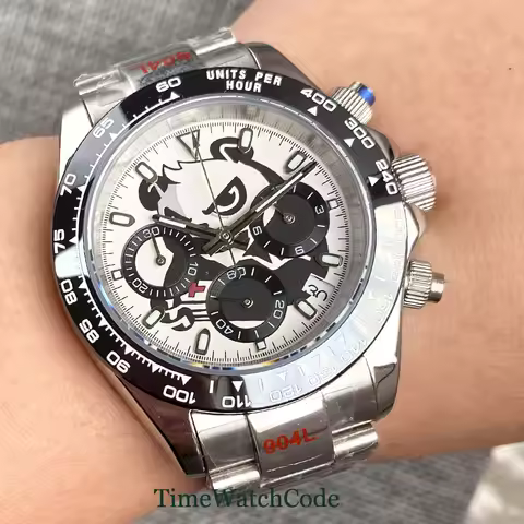 Tandorio 39mm Quartz Watch for Men VK63 Chronograph Movement Panda Watches Face Crocodile Dial Sapph