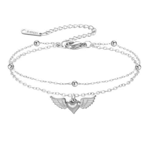 djustable Design Heart Wing Bracelet Beads Chain Waterproof Stainless Steel Bracelet Heart Key Brace