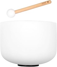 10 Inch Crystal Singing Bowl Frosted 432 Hz F Including 1 Wood Mallet