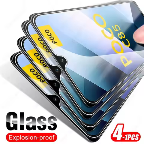 PocoC85 Case 4-1Pcs 9H Tempered Glass Screen Protector For Poco C85 4G Global/EU Protective Glass On