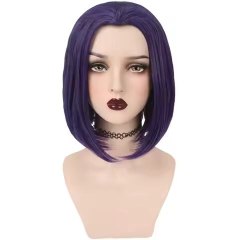 Anime Raven Cosplay Wigs Purple Short Straight Hair Halloween Party Heat Resistant Synthetic Perucas