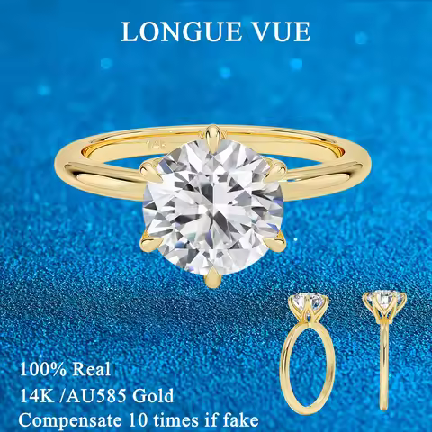 AU585 Gold 14K Six Claw Moissanite Ring Bridal Wedding Band Sparkling Jewelry Accessories Attend Ban