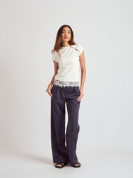 DEMSY STUDIO | Iris Pants | กางเกงขายาวเอวกลางทรงตรงแต่งขอบลูกไม้