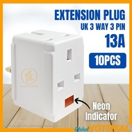 10PCS ME 3 WAY Adaptor 13A 3 PIN ADAPTER 7387 EXTENSION PLUG White Multi Sockets Adaptor With Neon I